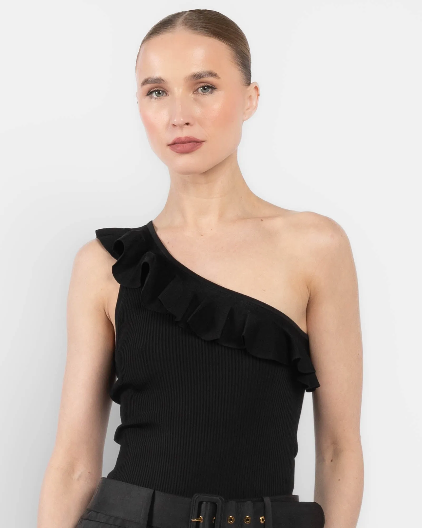 Rhiannon Frill Asymmetric Top sold by TNT Fashion