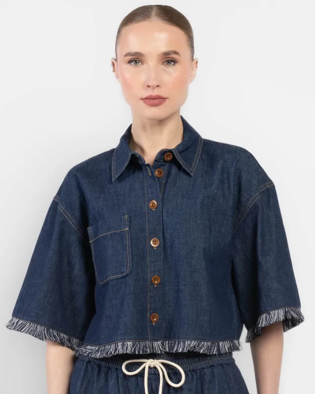 Rhiannon Fringe Denim Shirt sold by TNT Fashion