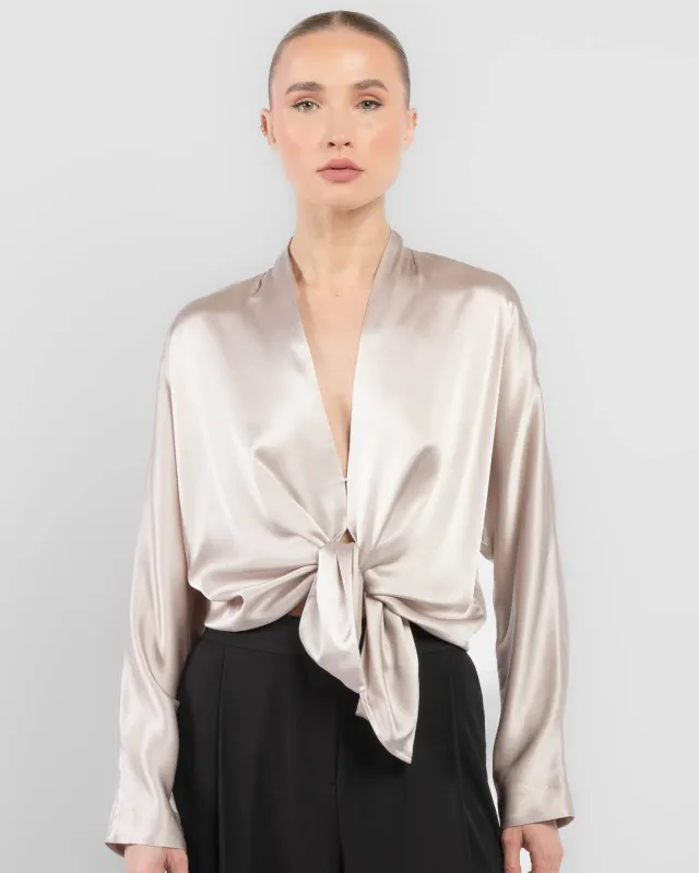 Long Sleeve Tie Front Top sold by TNT Fashion