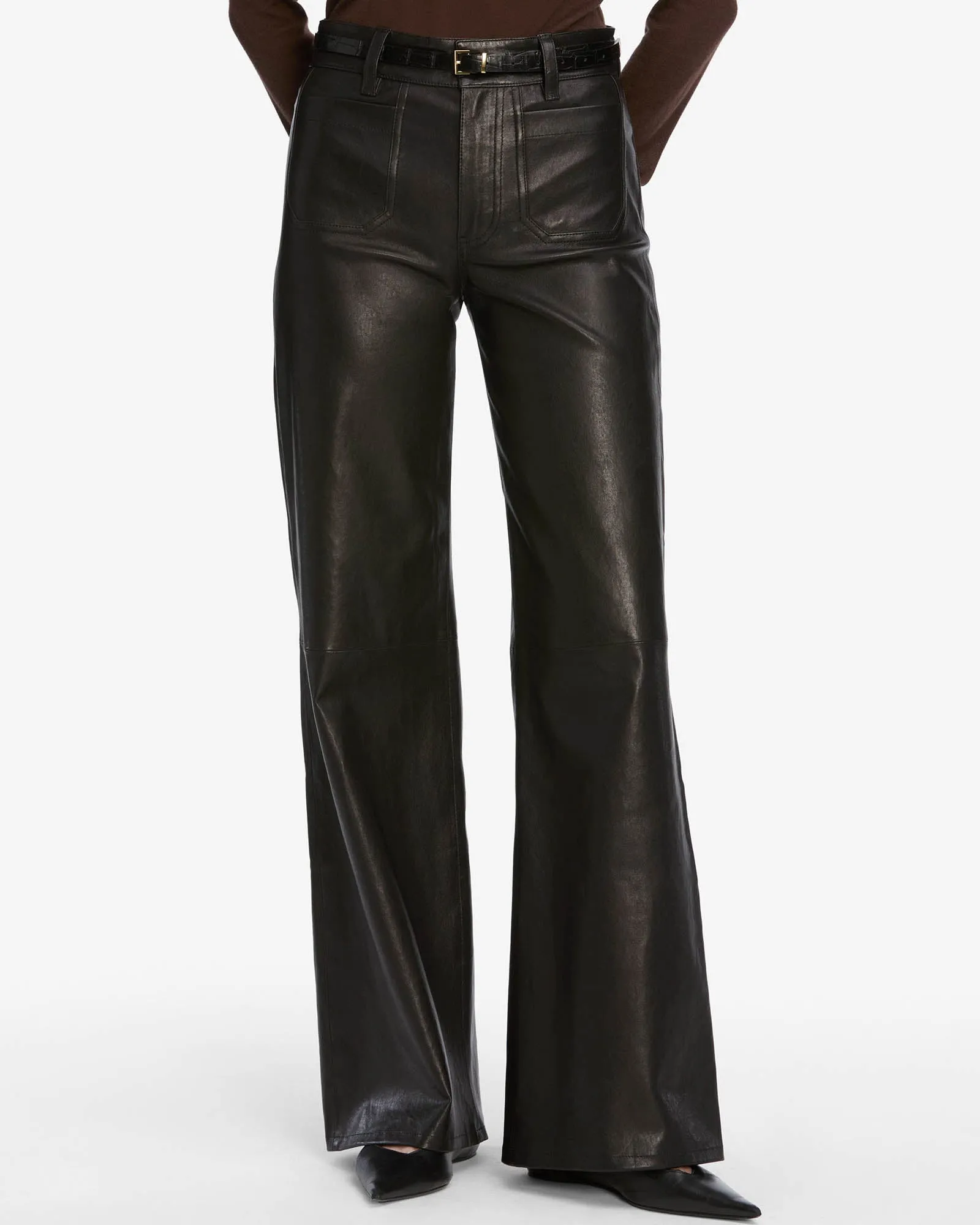 Le Slim Leather Palazzo Trousers sold by TNT Fashion