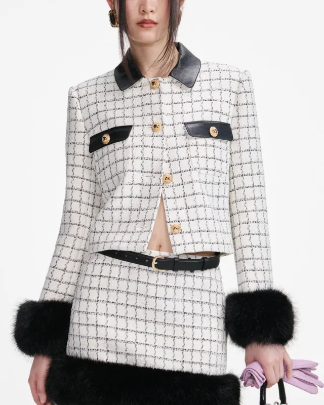 Check Boucle Fur Cuff Jacket sold by TNT Fashion