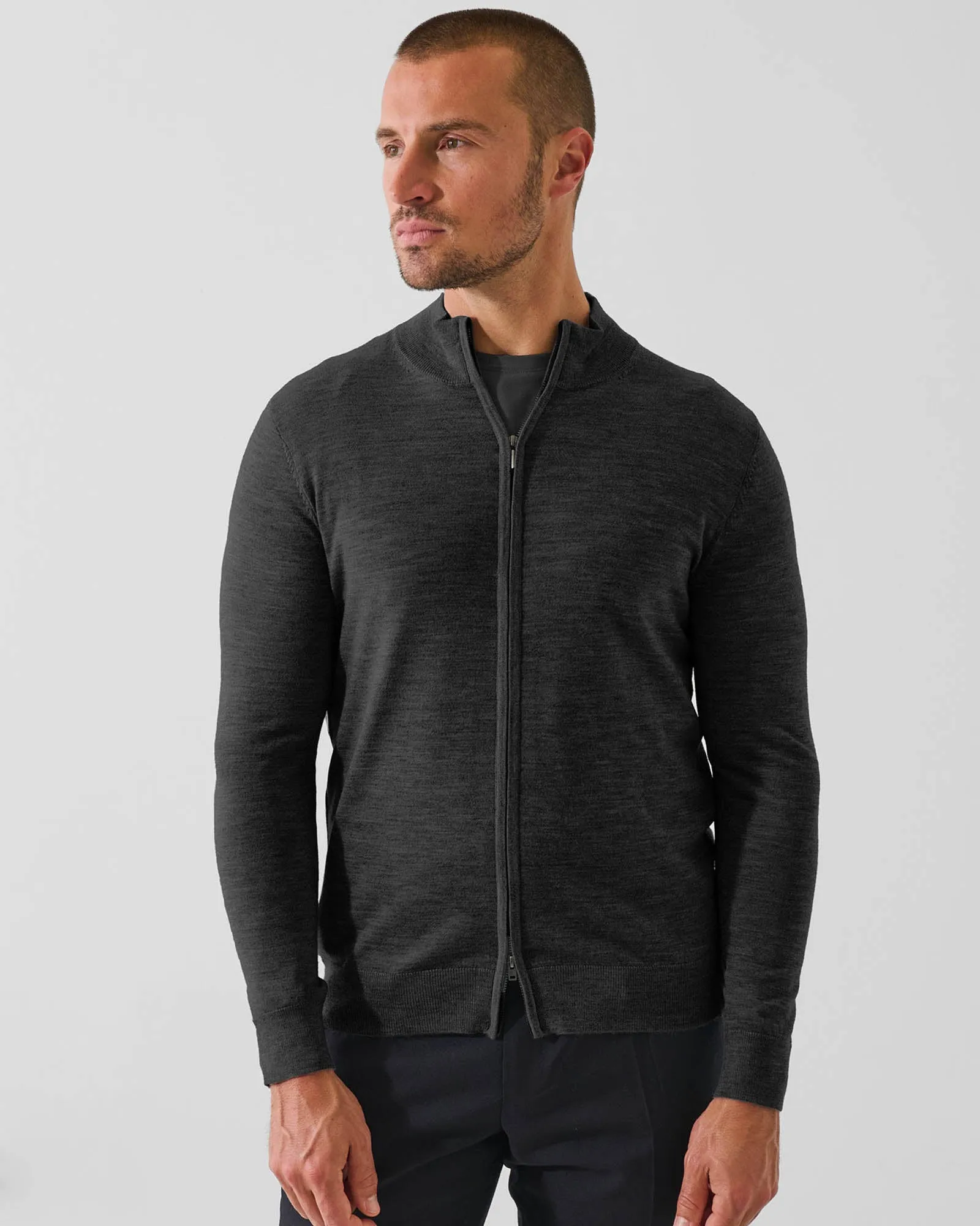 14 Gauge Merino Full Zip Mock sold by TNT Fashion