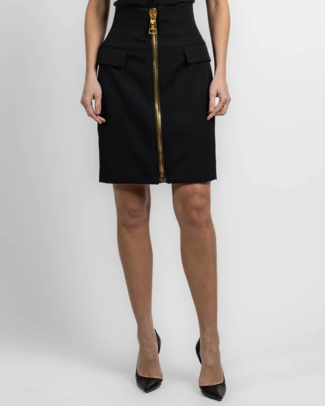 High Waist Zipped Knee Length Skirt made by Balmain
