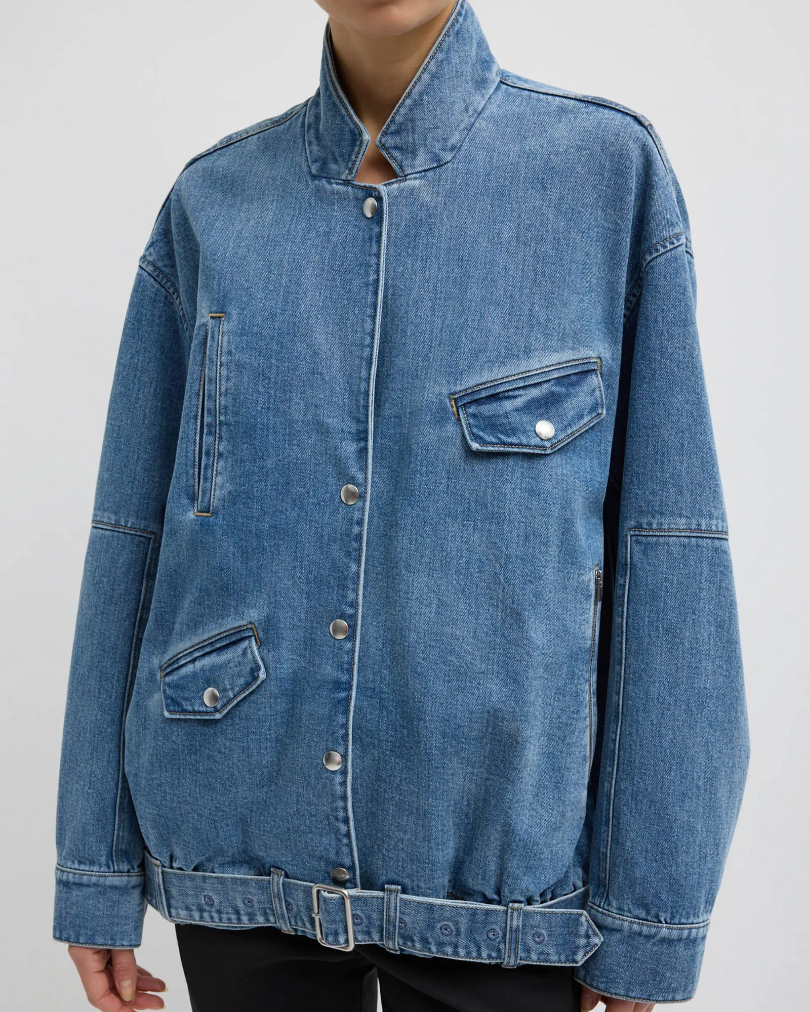 Denim Moto Bomber sold by TNT Fashion