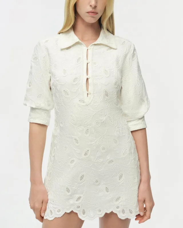 Freya Embroidered Linen Mini Dress sold by TNT Fashion