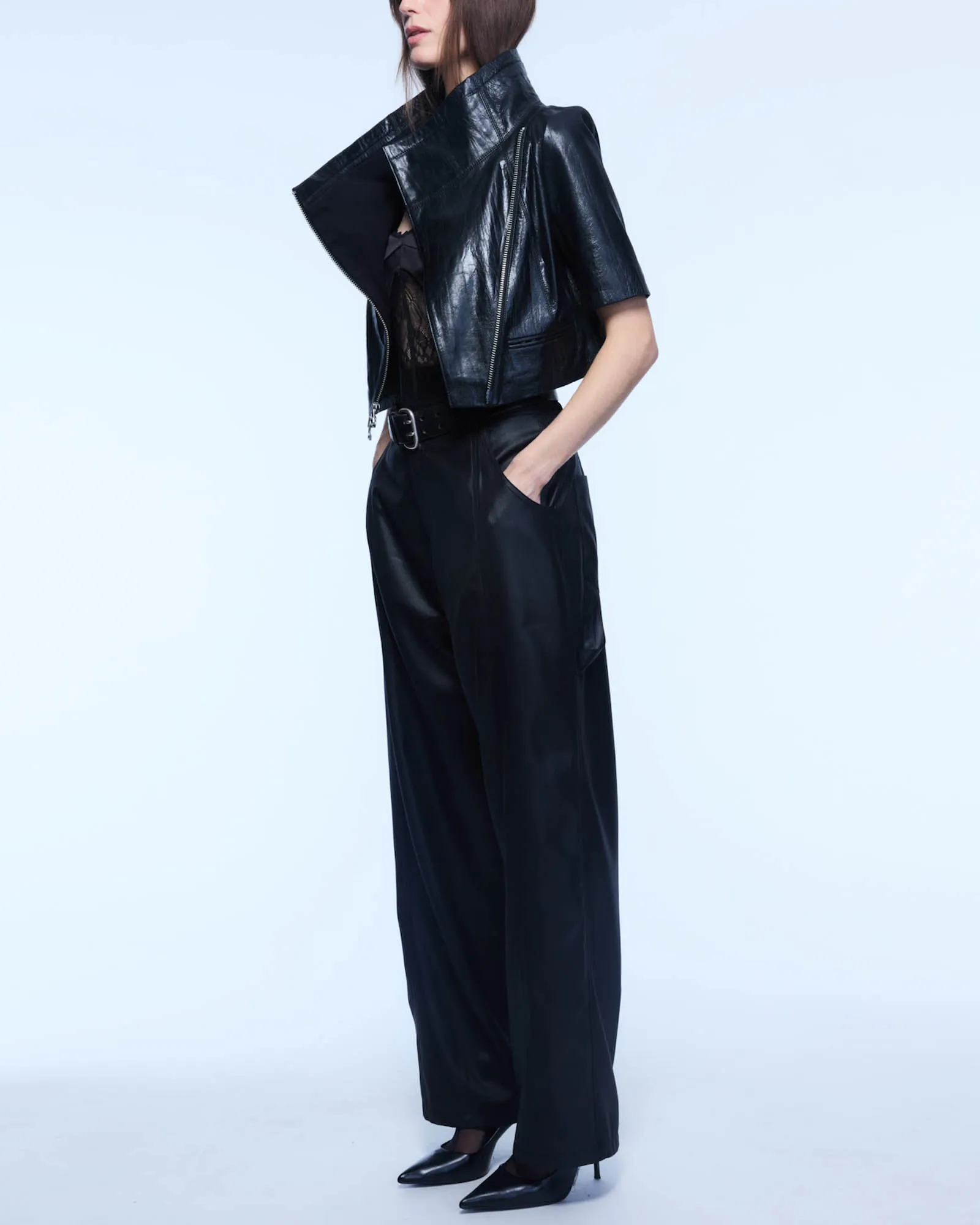 Crop Leather Jacket sold by TNT Fashion product image thumbnail 4