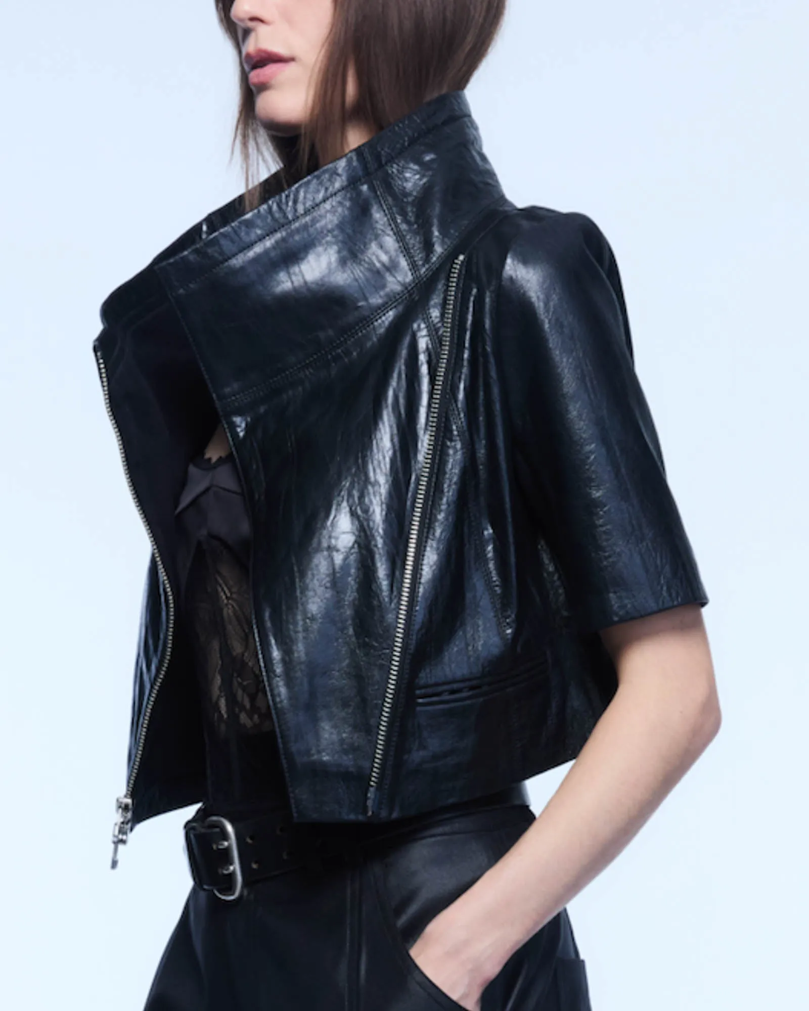 Crop Leather Jacket sold by TNT Fashion product image thumbnail 5