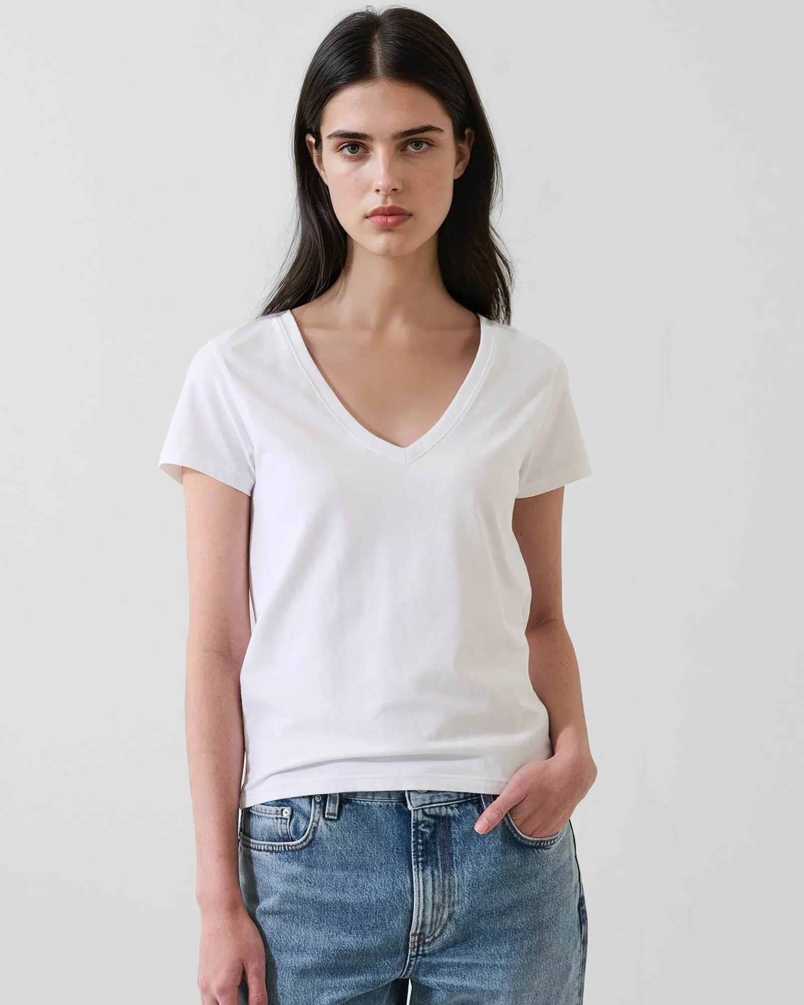 Pima Cotton Stretch Slim V-Neck T-Shirt sold by TNT Fashion
