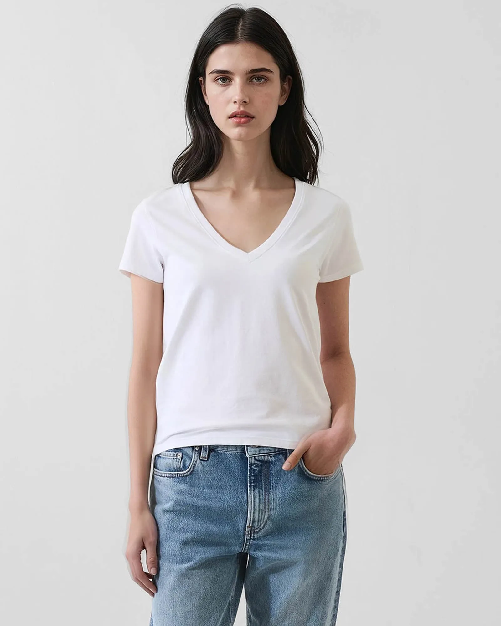 Pima Cotton Stretch Slim V-Neck T-Shirt sold by TNT Fashion product image thumbnail 2