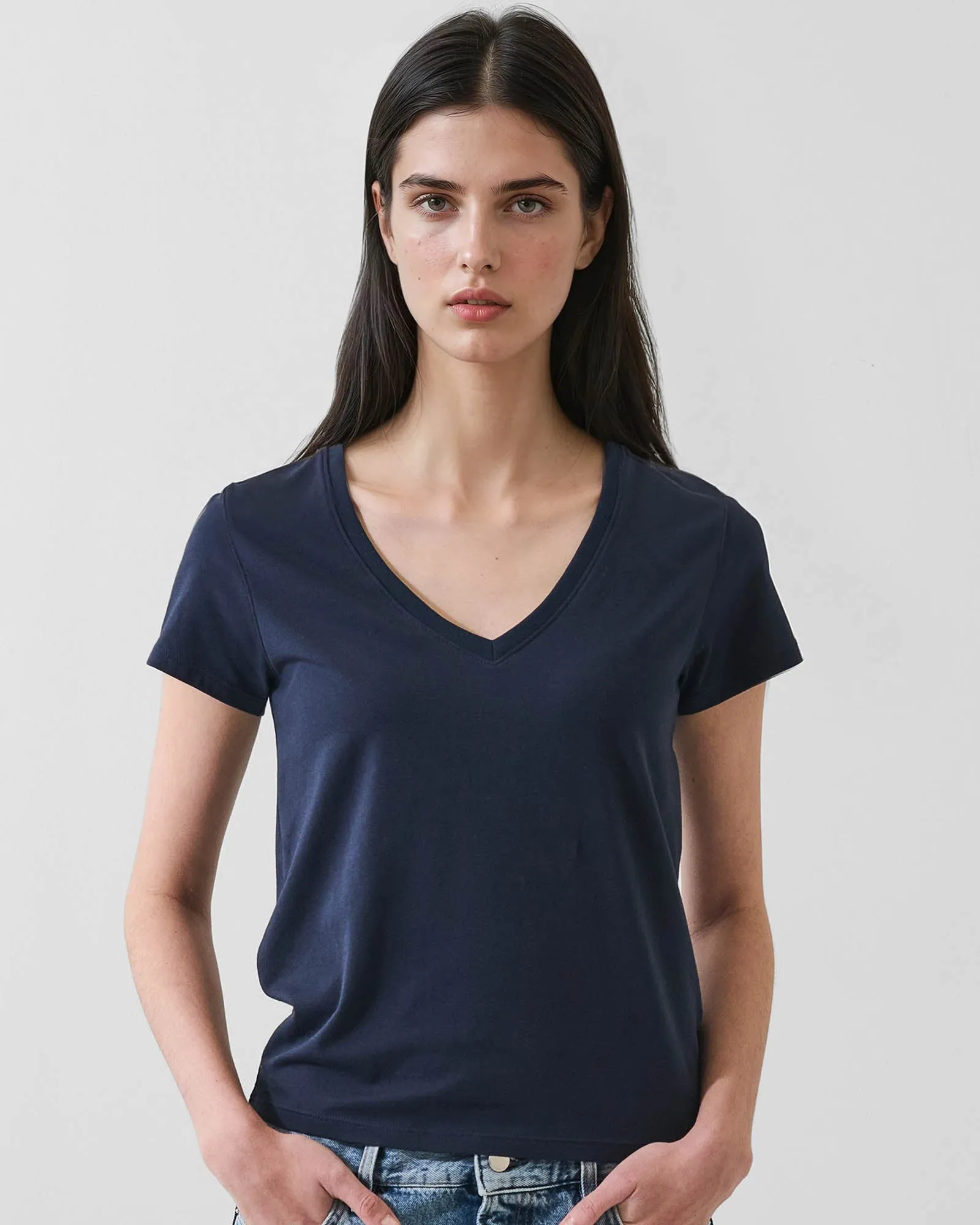 Pima Cotton Stretch Slim V-Neck T-Shirt sold by TNT Fashion