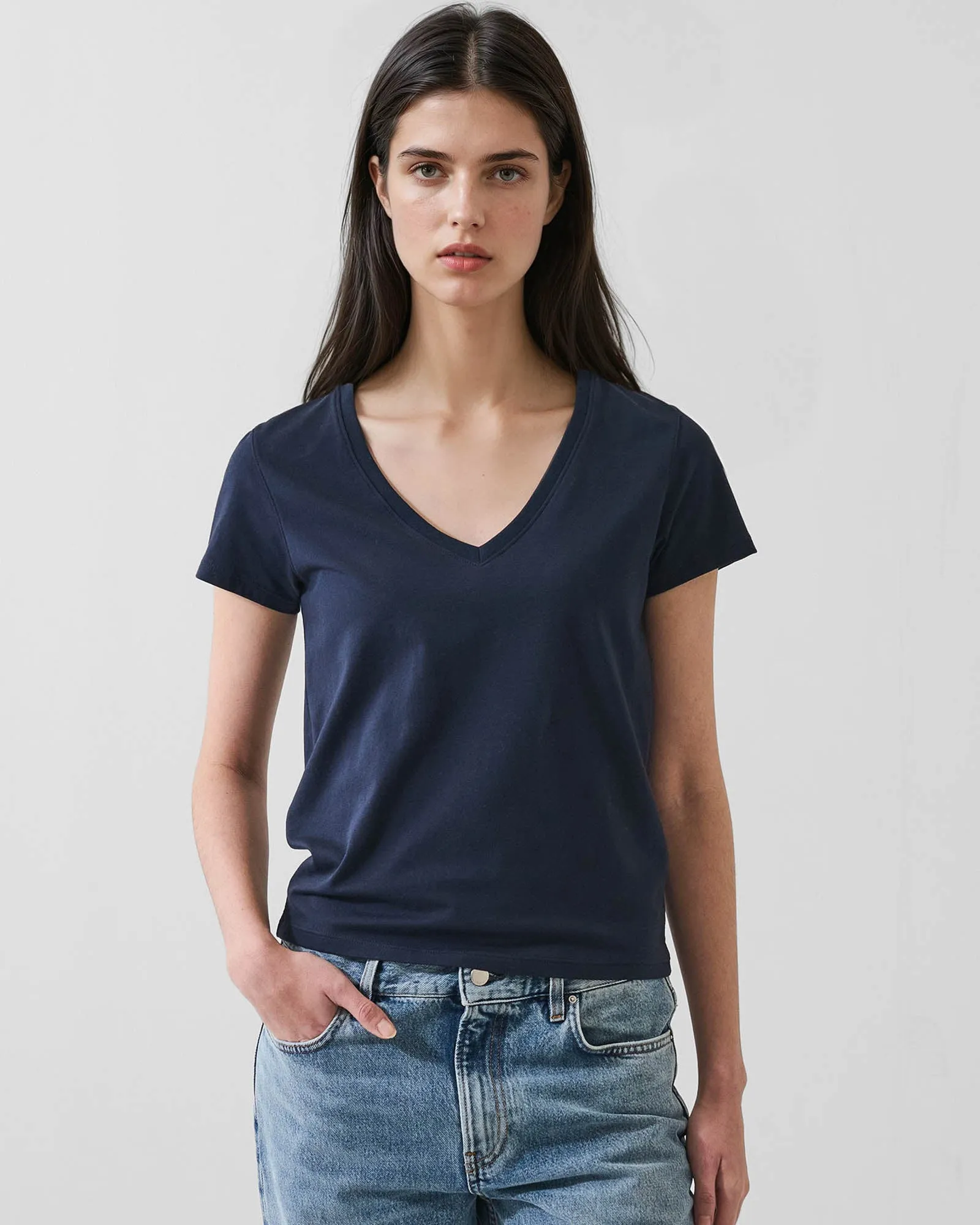 Pima Cotton Stretch Slim V-Neck T-Shirt sold by TNT Fashion product image thumbnail 2