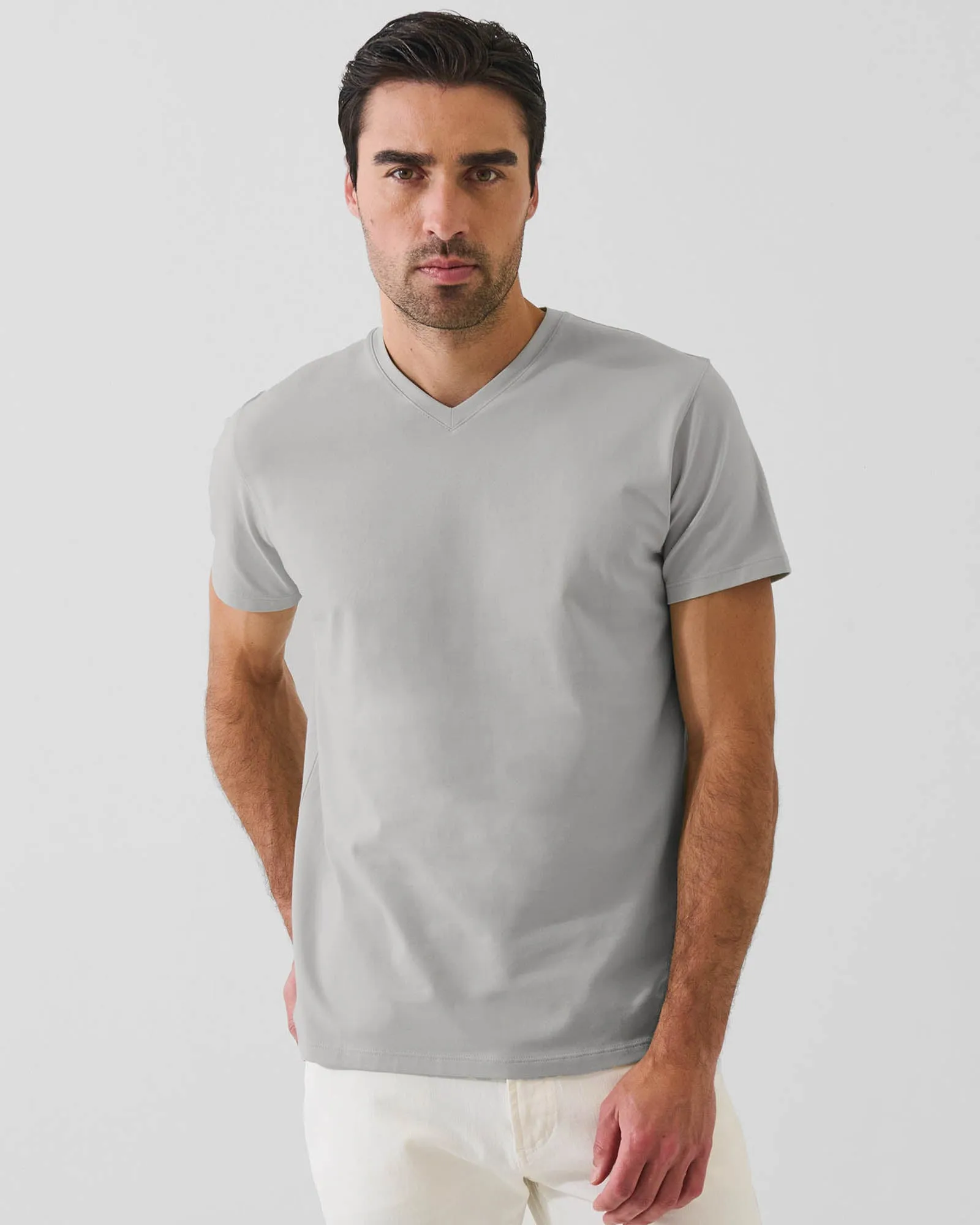 Pima Cotton Stretch V-Neck T-Shirt sold by TNT Fashion