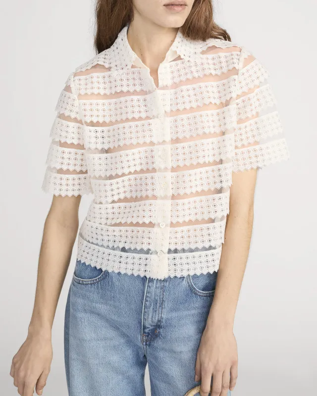 The Lattice Crochet Blouse made by Frame Denim