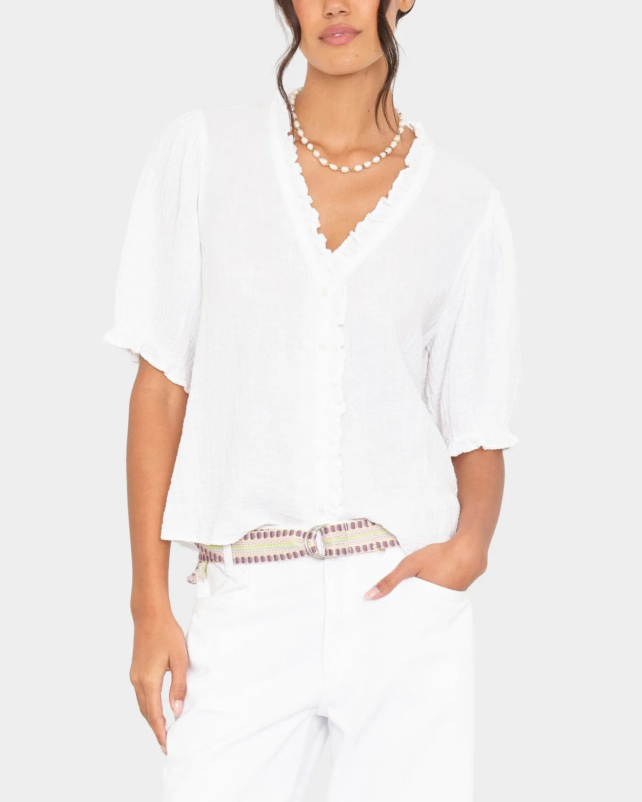 White Jenna Gauze Shirt sold by TNT Fashion