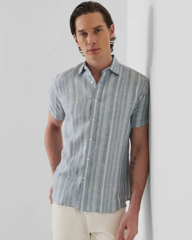 Jacquard Stripe Linen Shirt made by Patrick Assaraf