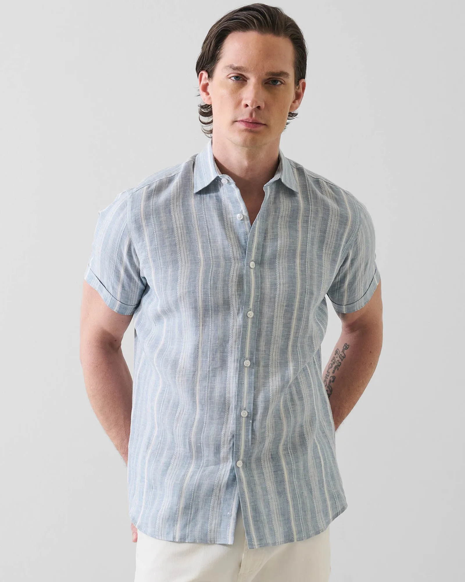 Jacquard Stripe Linen Shirt sold by TNT Fashion product image thumbnail 2