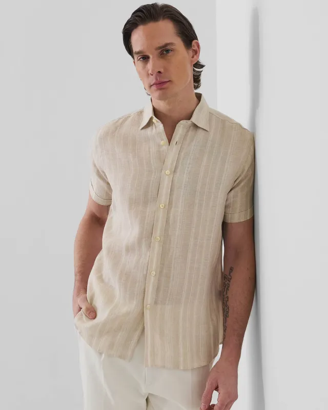 Jacquard Stripe Linen Shirt made by Patrick Assaraf