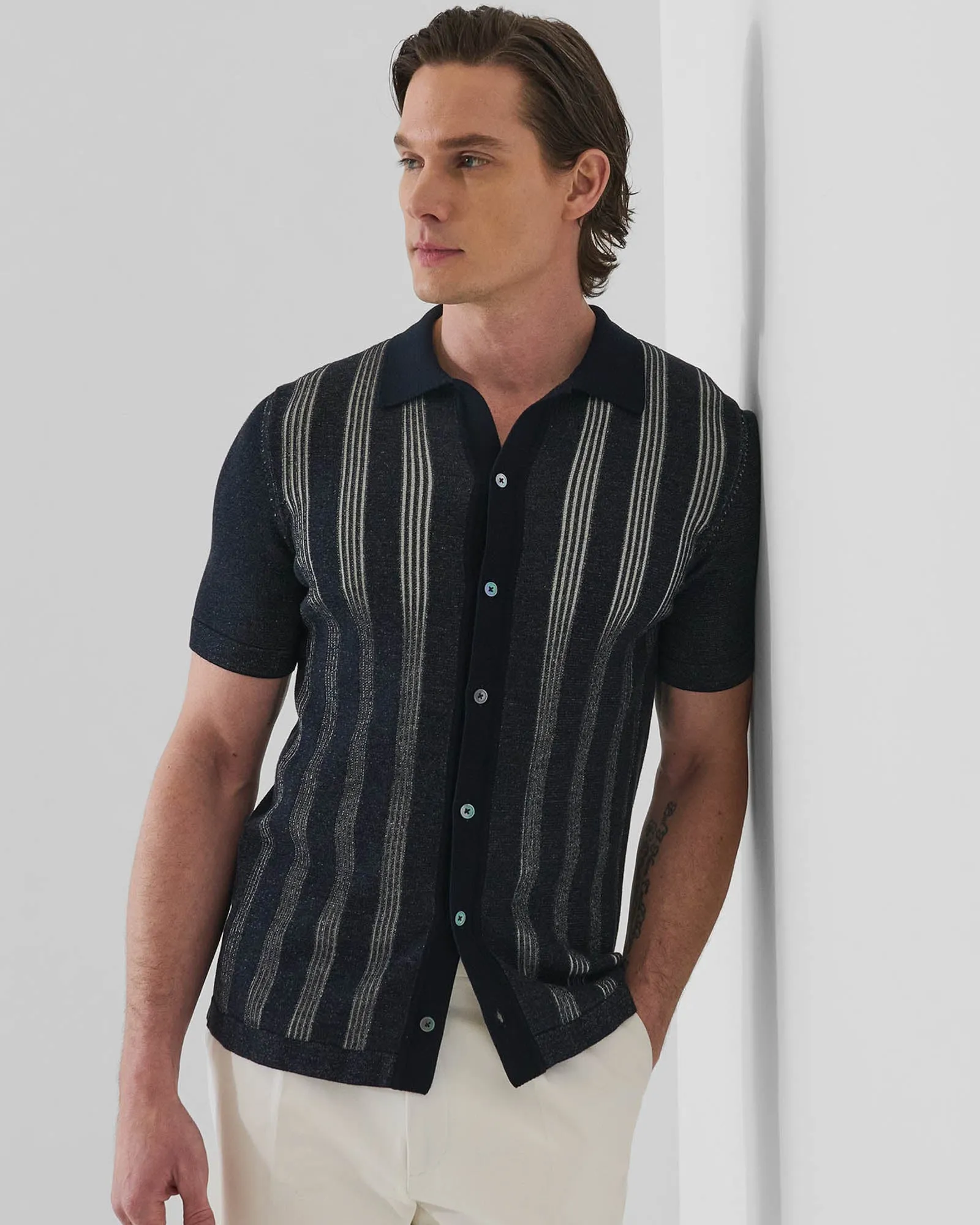 Cotton Textured Button Up Knit Shirt sold by TNT Fashion