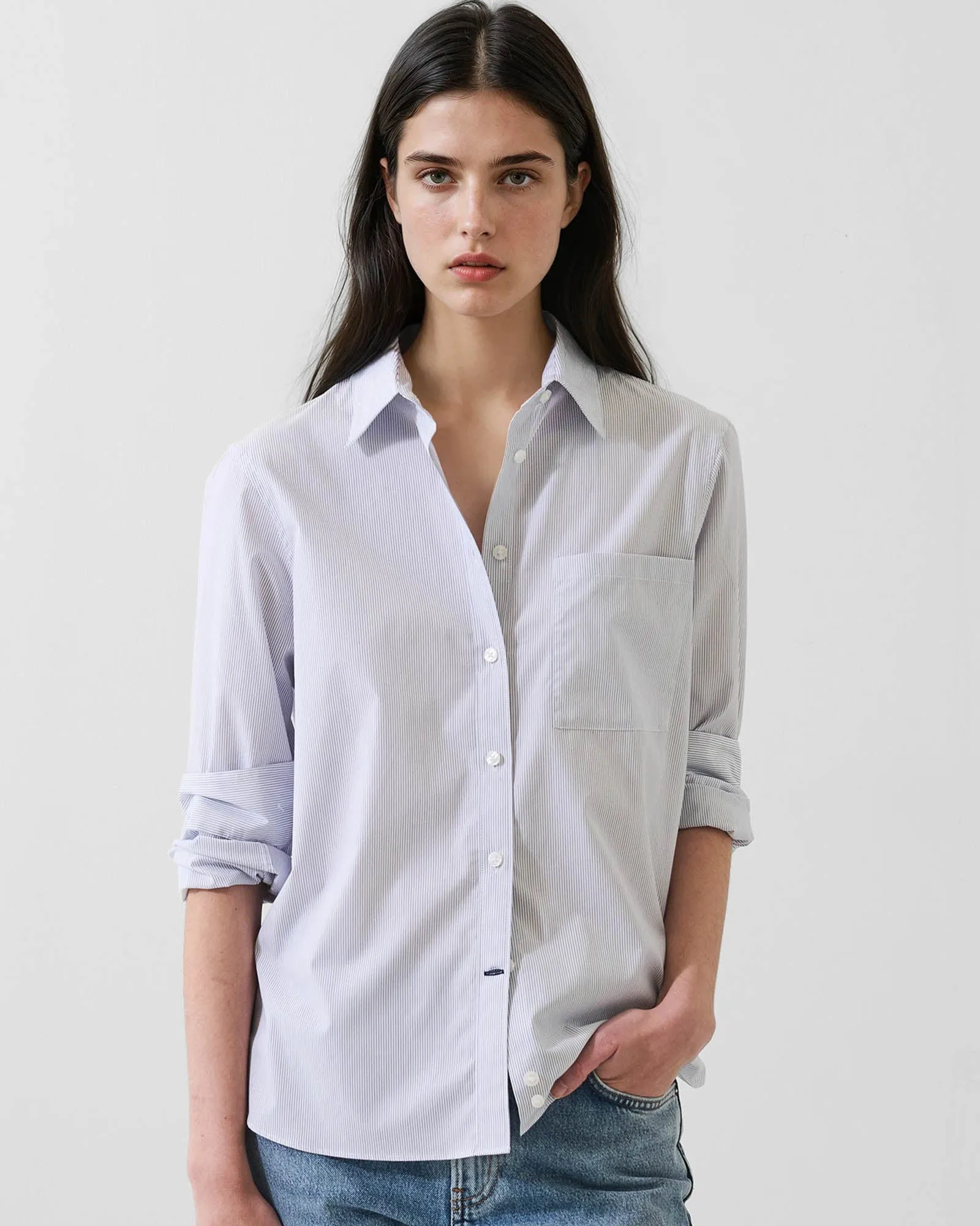 Cotton Stripe Boyfriend Pocket Shirt sold by TNT Fashion