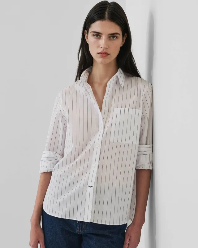 Cotton Stripe Boyfriend Pocket Shirt made by Patrick Assaraf