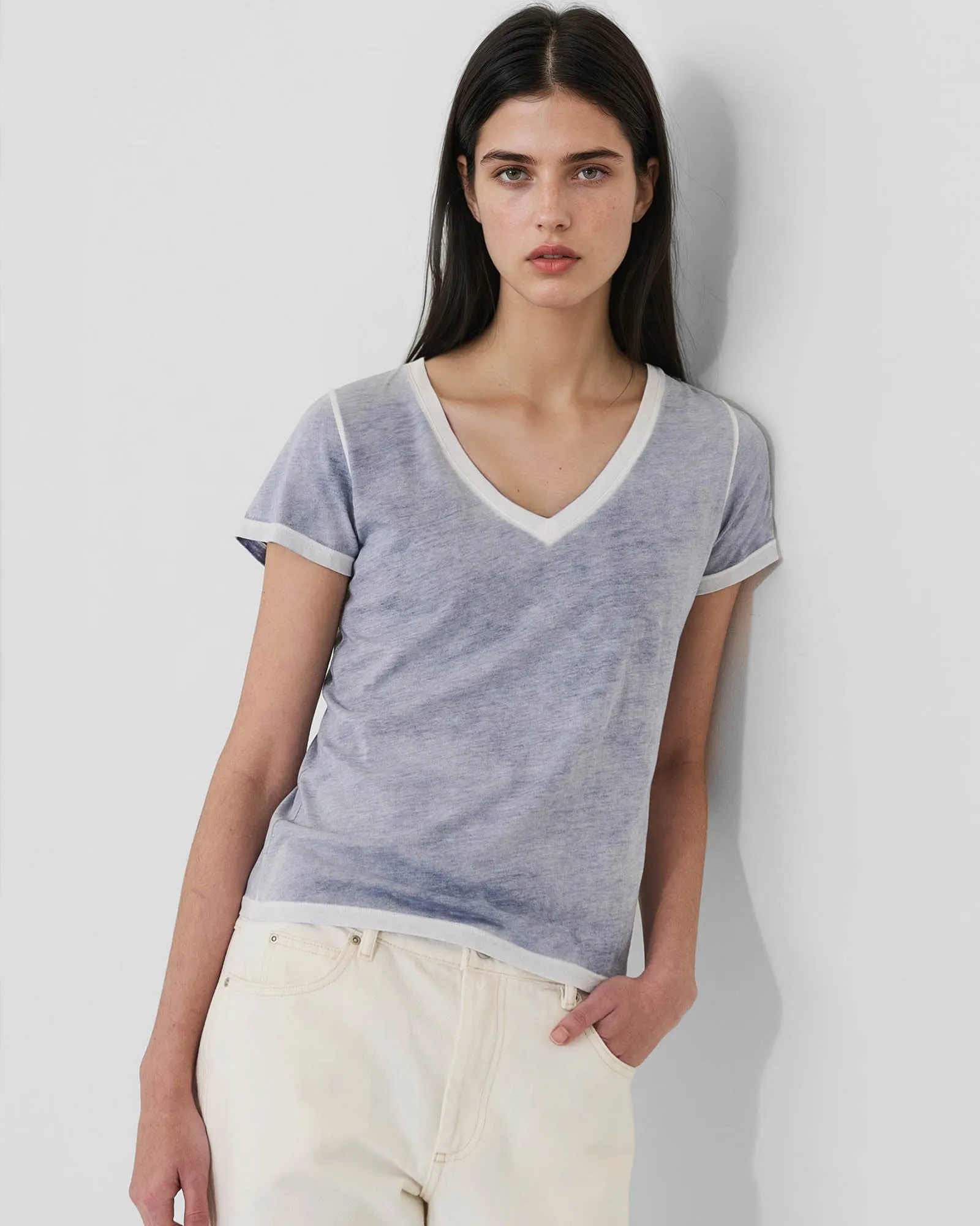 Reverse Spray Lightweight Pima Cotton V-Neck T-Shirt sold by TNT Fashion product image thumbnail 2