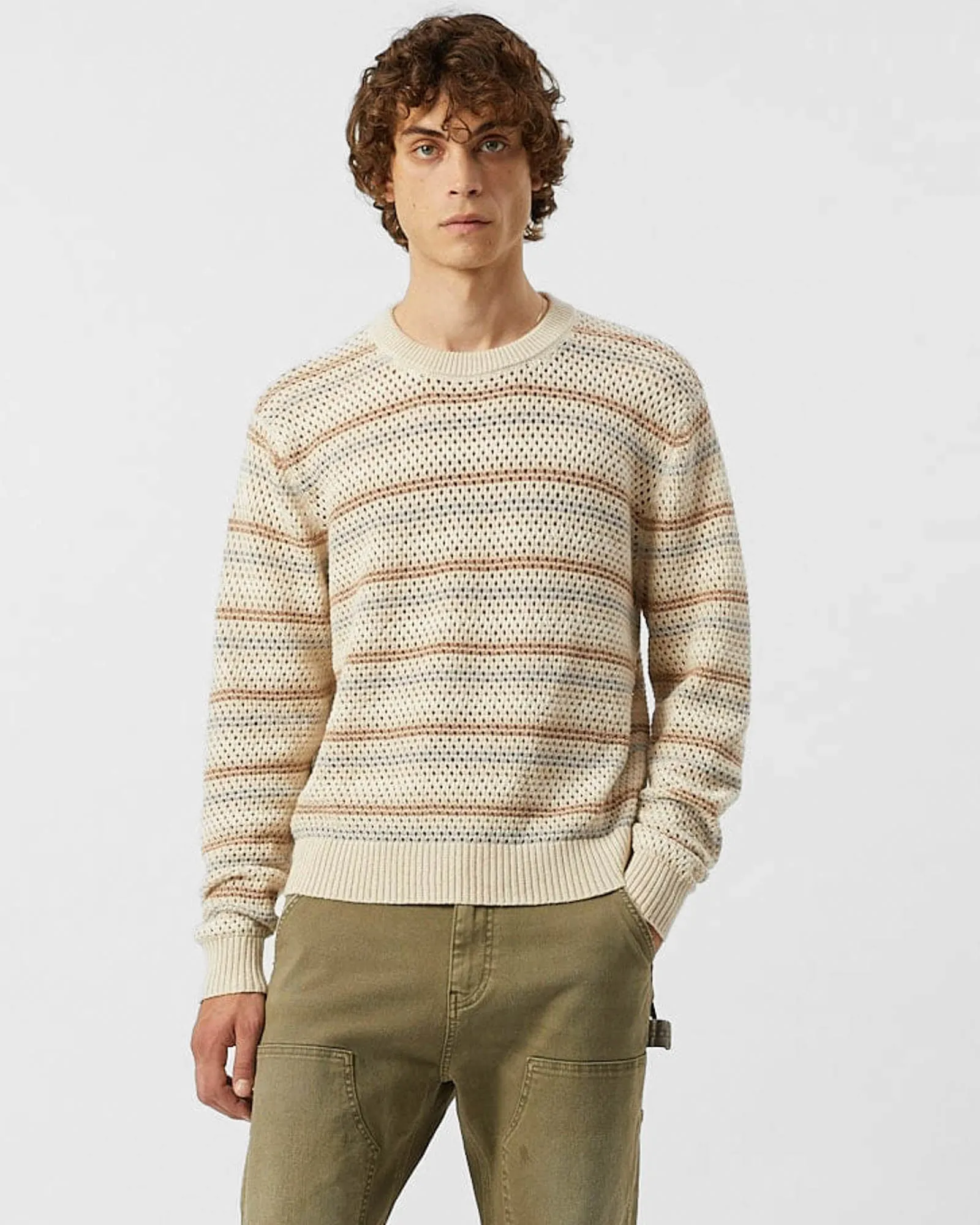 Linen Stripe Pointelle Crewneck sold by TNT Fashion