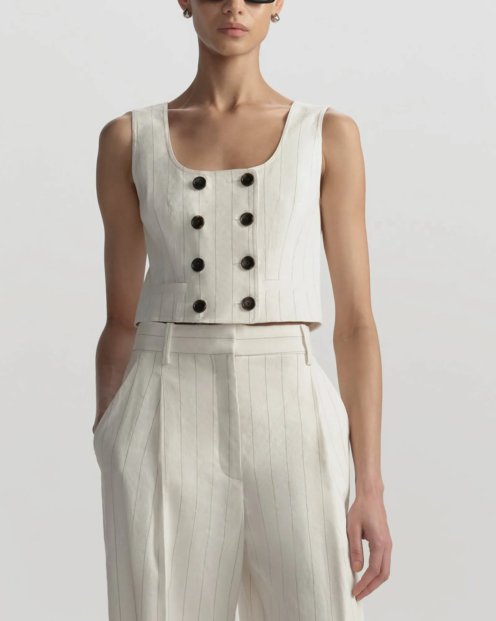 Darcy Linen Pinstripe Top sold by TNT Fashion