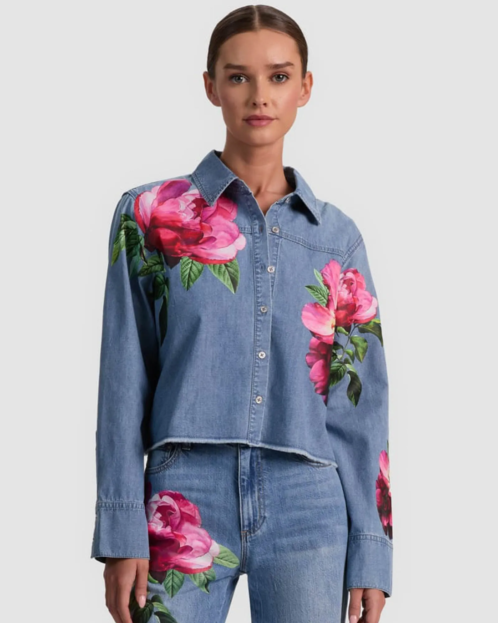 Crop Denim Shirt sold by TNT Fashion
