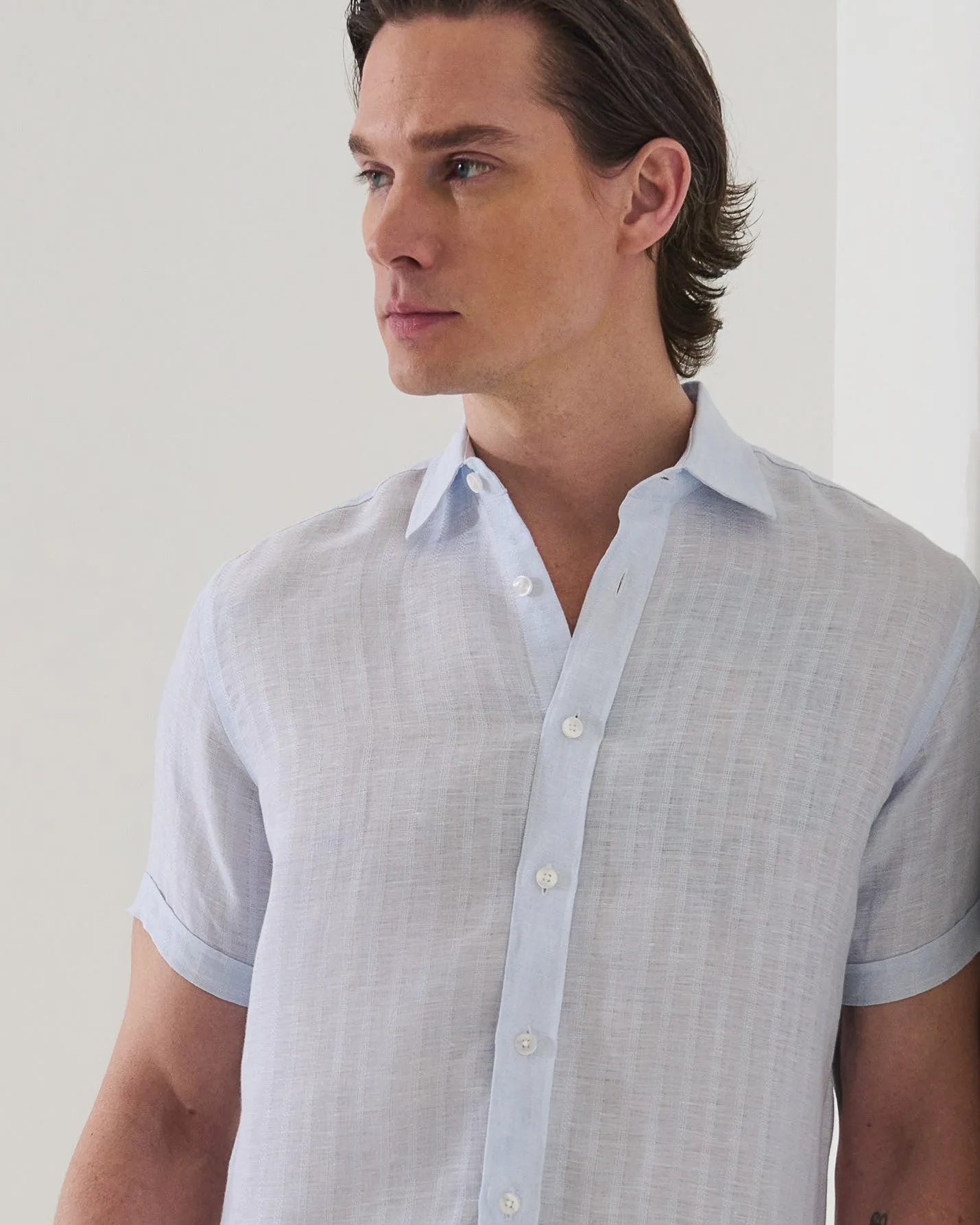 Textured Tonal Stripe Linen Shirt sold by TNT Fashion product image thumbnail 3