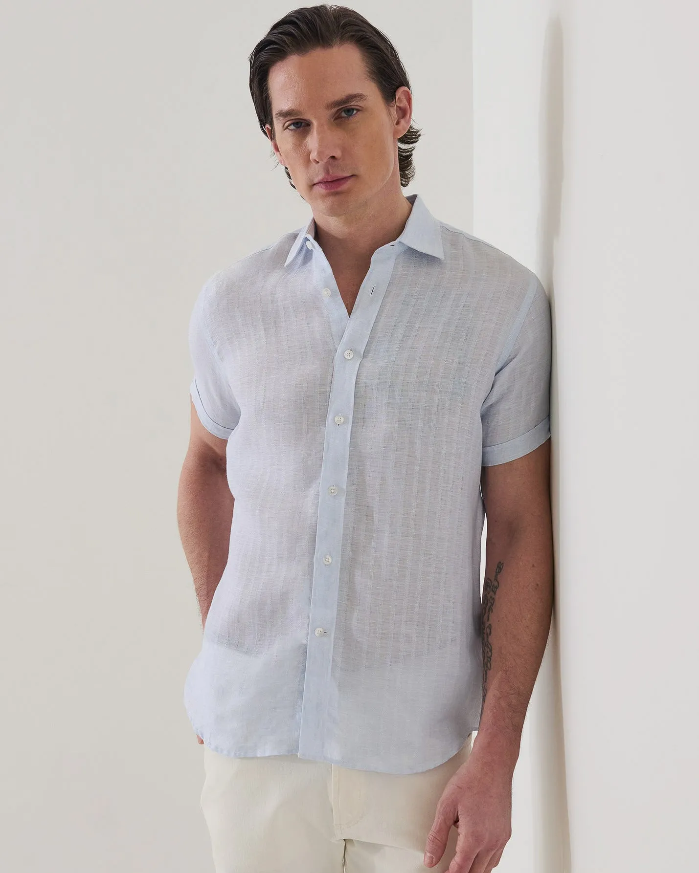 Textured Tonal Stripe Linen Shirt sold by TNT Fashion