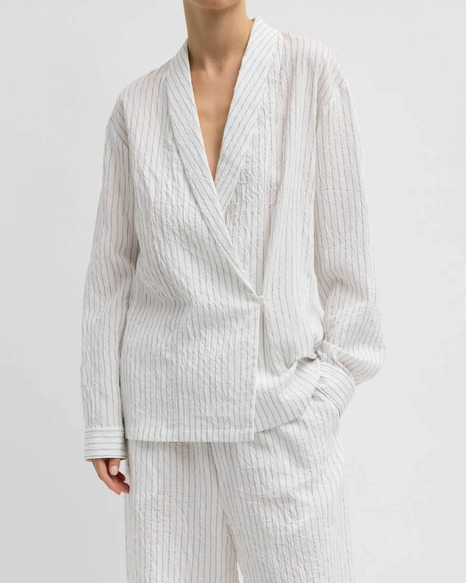 Crinkle Stripe Shawl Jacket sold by TNT Fashion