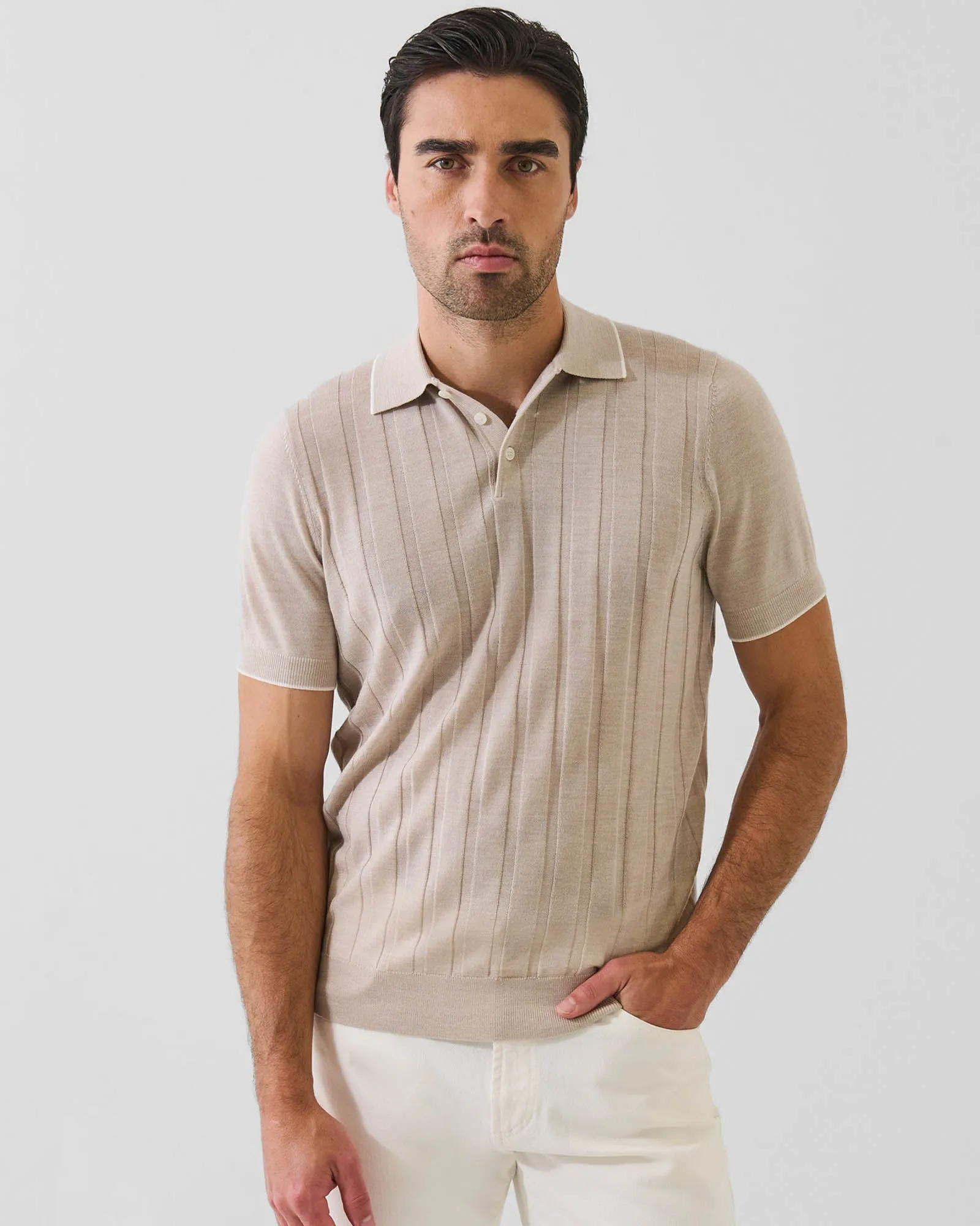 Short Sleeve Textured Button Polo sold by TNT Fashion product image thumbnail 2