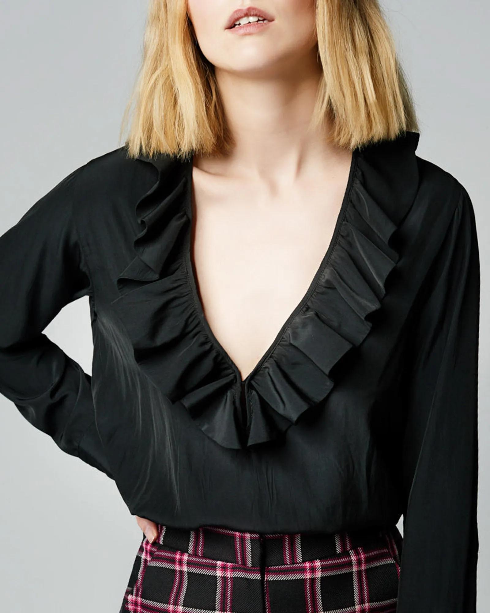 Deep V-Neck Ruffle Blouse sold by TNT Fashion product image thumbnail 3