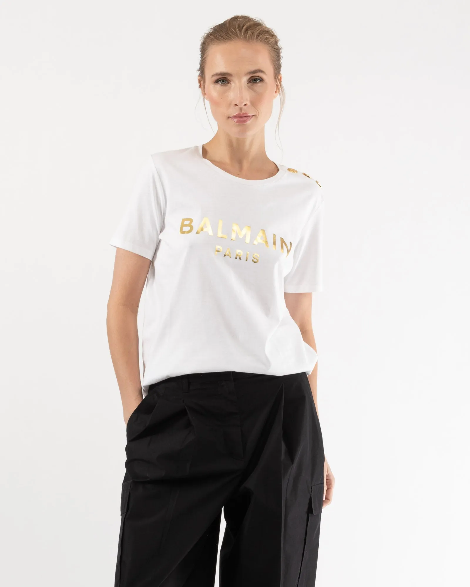 3 Button Metallic T-Shirt sold by TNT Fashion