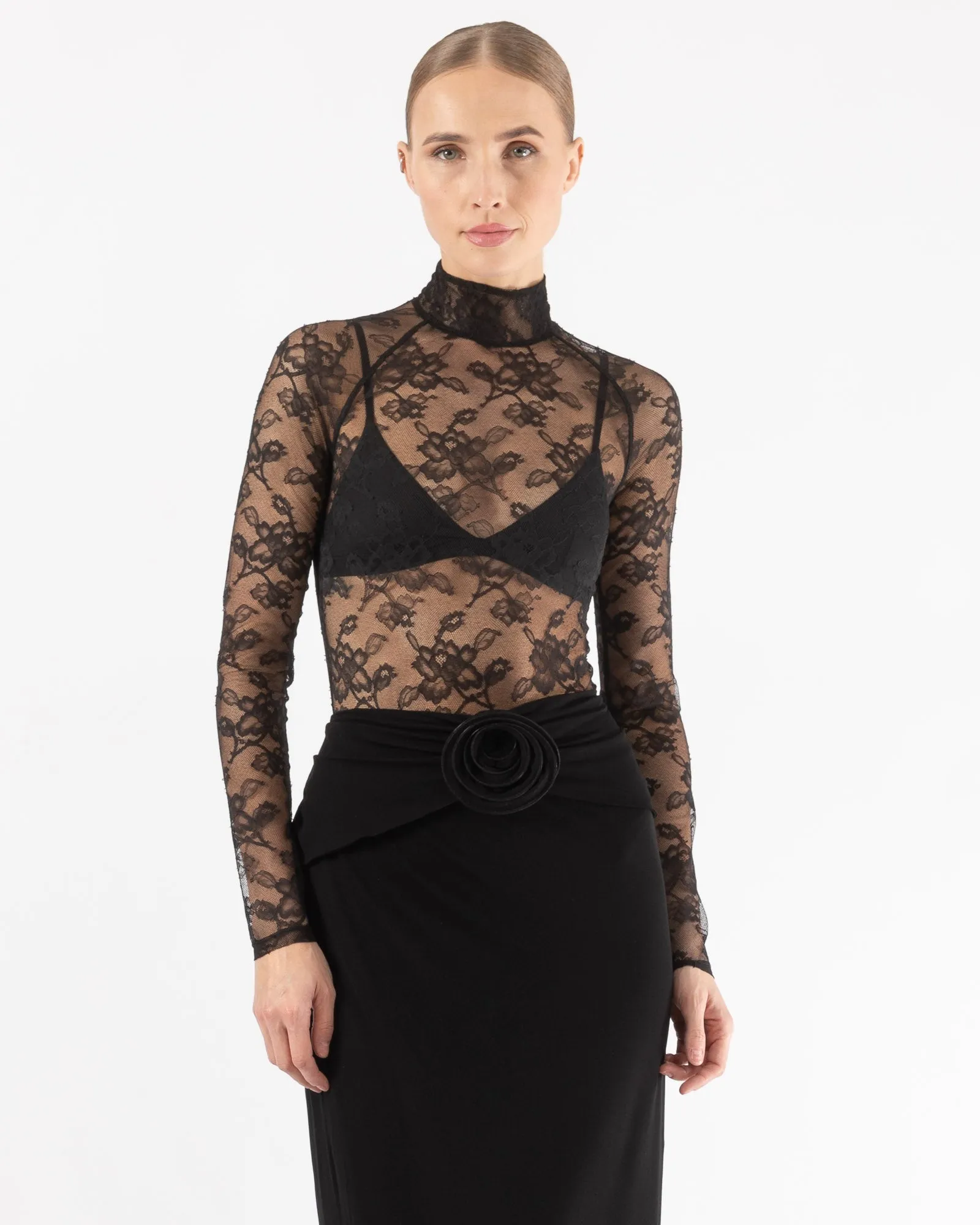 High Neck Lace Bodysuit sold by TNT Fashion