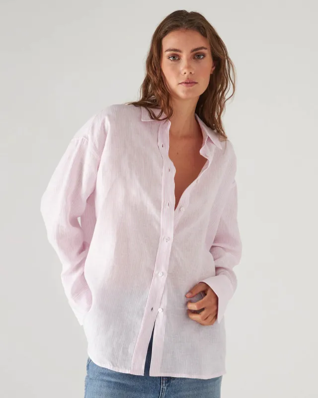 Linen Striped Boyfriend Shirt sold by TNT Fashion