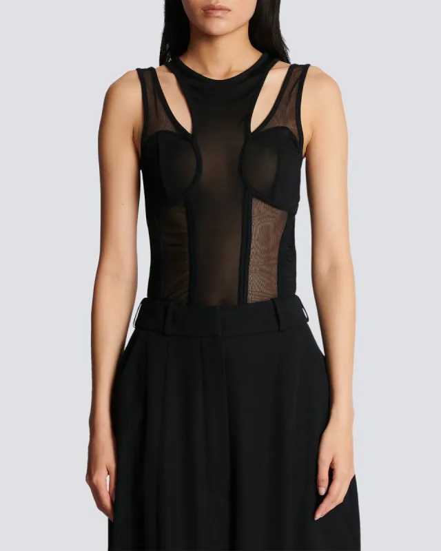 Cut Out Tulle Bodysuit sold by TNT Fashion
