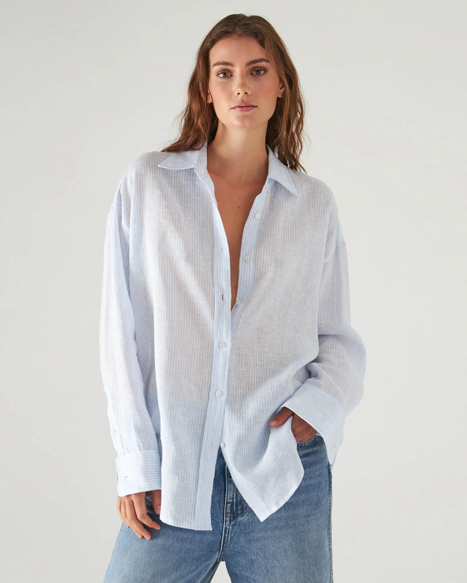 Linen Striped Boyfriend Shirt sold by TNT Fashion product image thumbnail 2