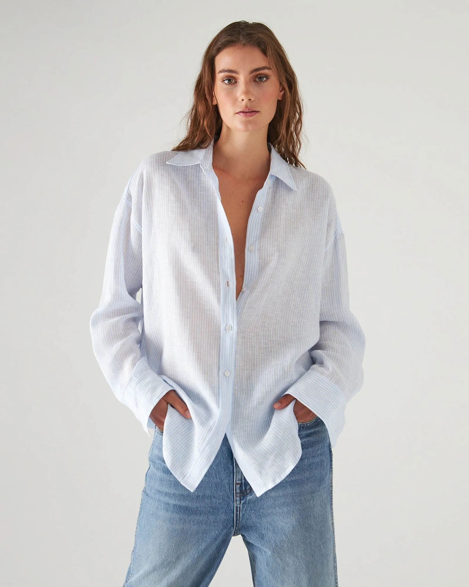 Linen Striped Boyfriend Shirt sold by TNT Fashion