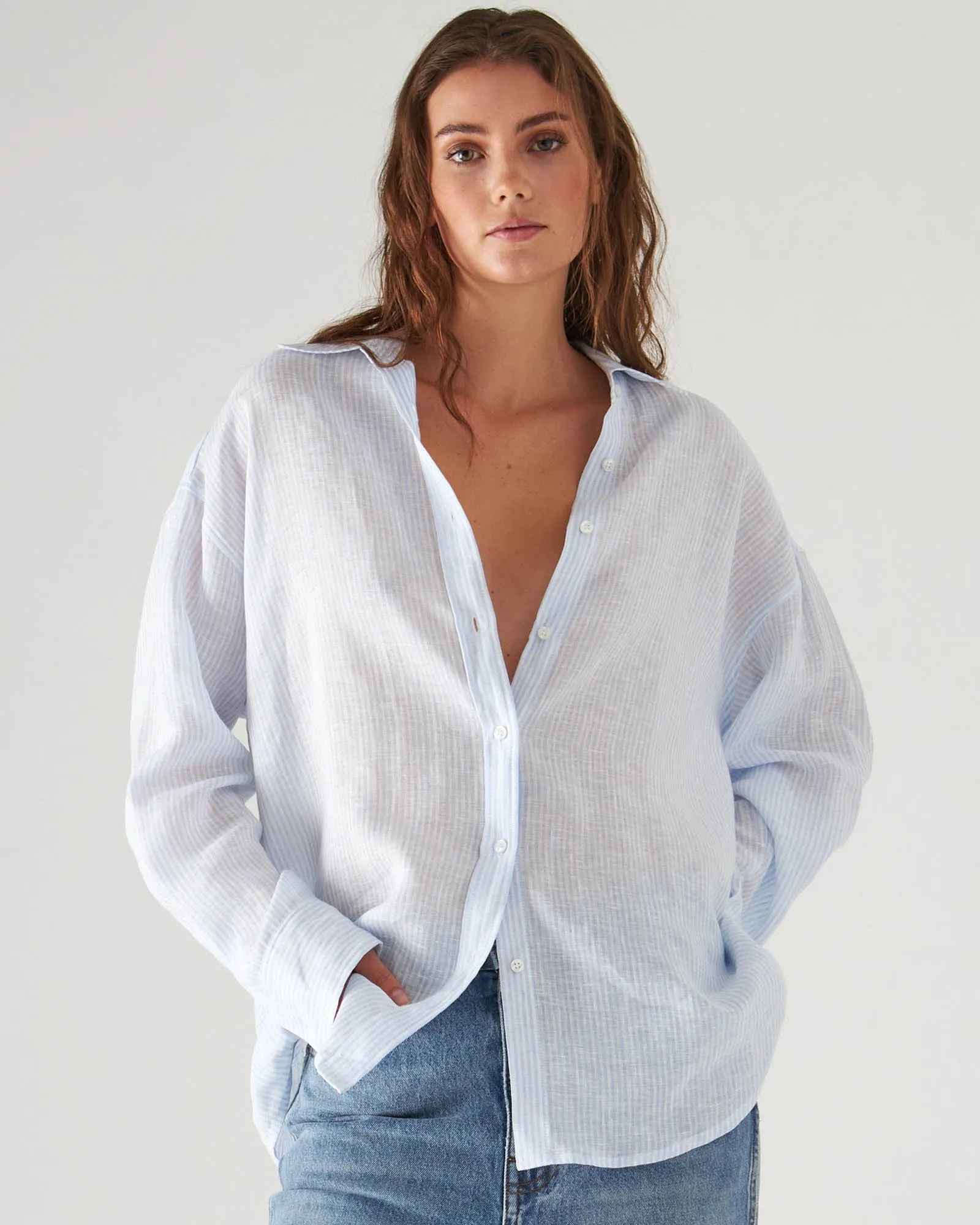 Linen Striped Boyfriend Shirt sold by TNT Fashion product image thumbnail 3