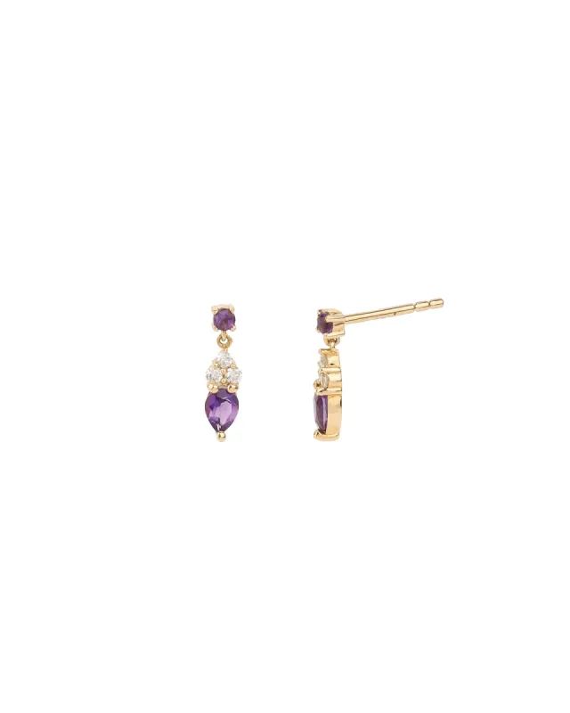 3 Diamond Amethyst Drop Studs sold by Blue Ruby