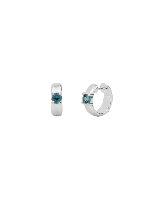 Solitaire London Blue Topaz Huggies | 13mm sold by Blue Ruby