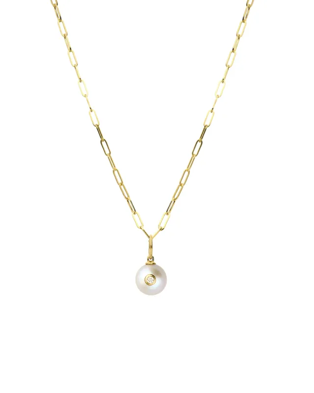 Diamond + Pearl Paperclip Necklace sold by Blue Ruby