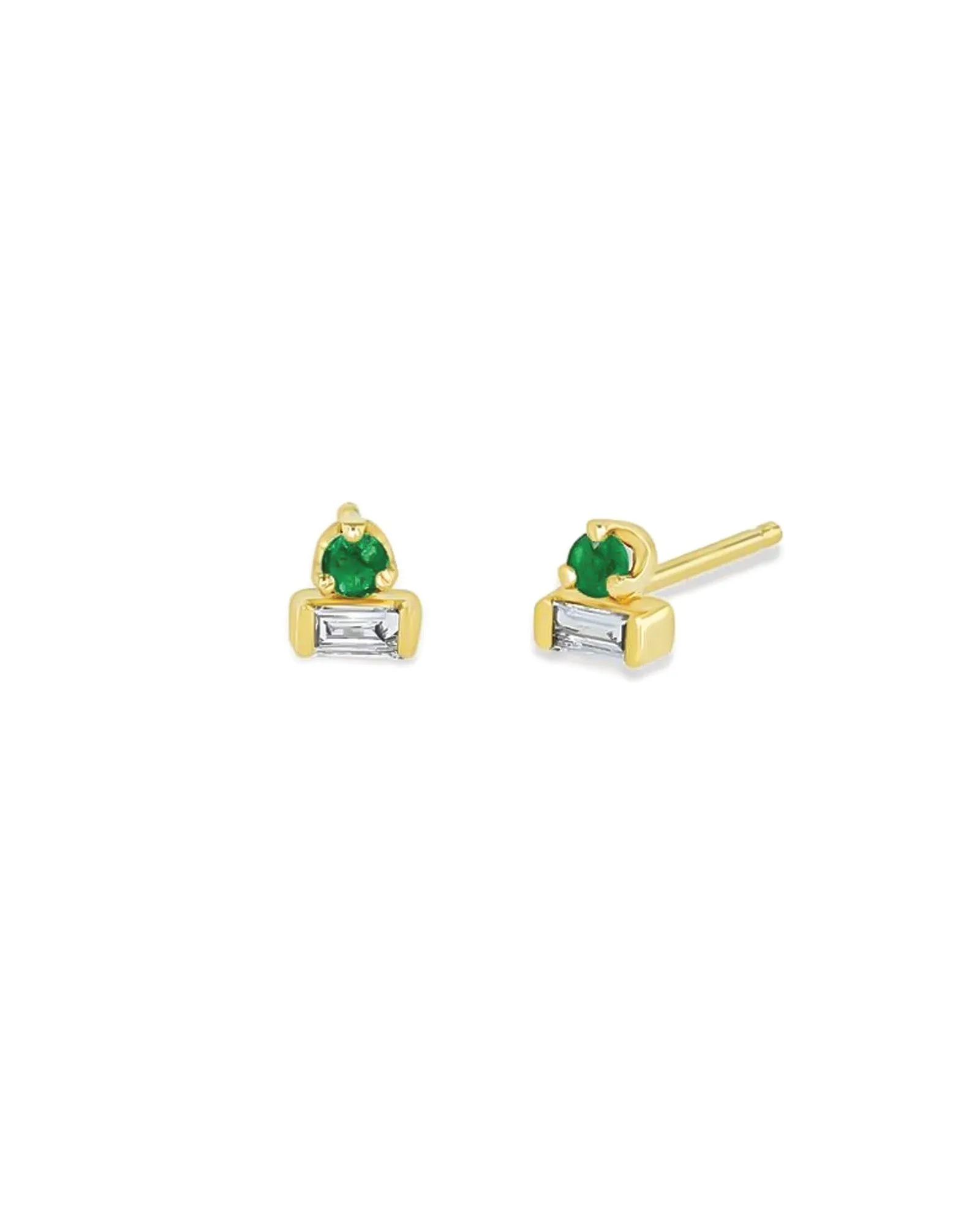 Emerald + Diamond Baguette Studs sold by Blue Ruby