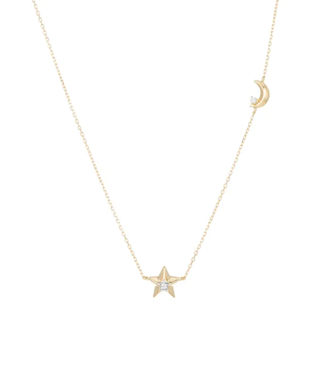3D Moon and Star Diamond Necklace sold by Blue Ruby