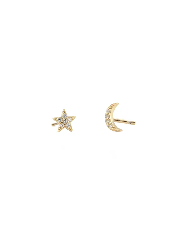 Pavé Star + Moon Stud Earrings sold by Blue Ruby