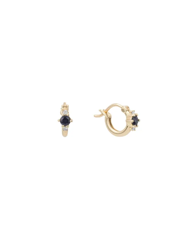 Sapphire + Diamond Trio Huggie Hoops sold by Blue Ruby