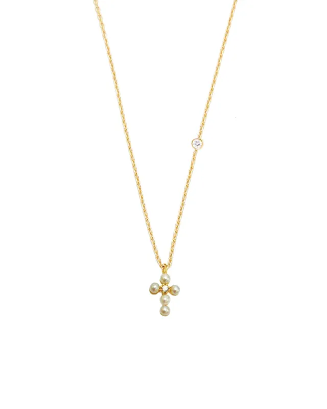 Mini Pearl Cross Necklace sold by Blue Ruby