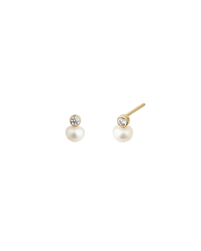 Pearl + CZ Drop Studs sold by Blue Ruby