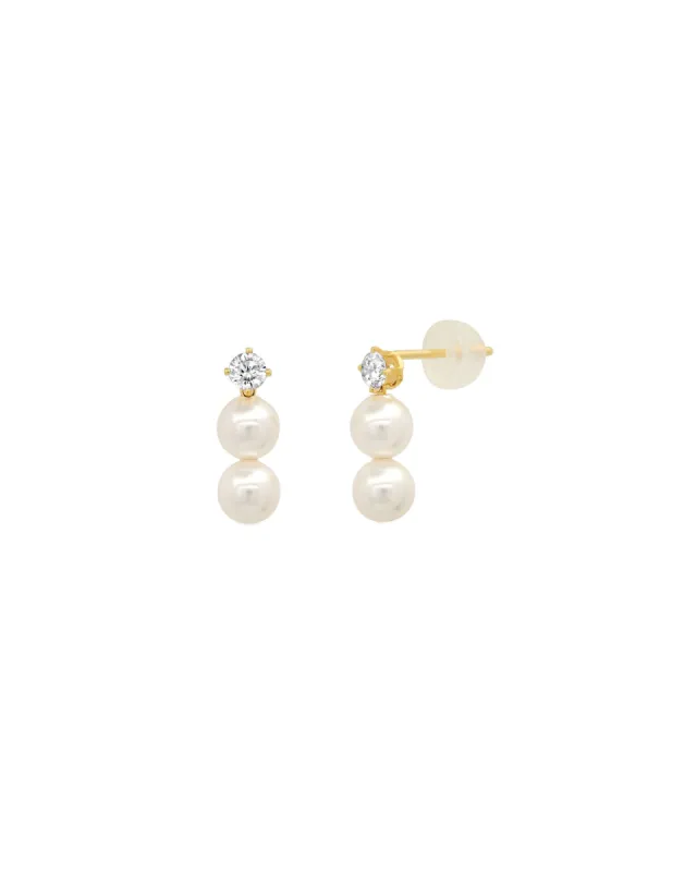 Cz and Double Pearl Drop Studs sold by Blue Ruby